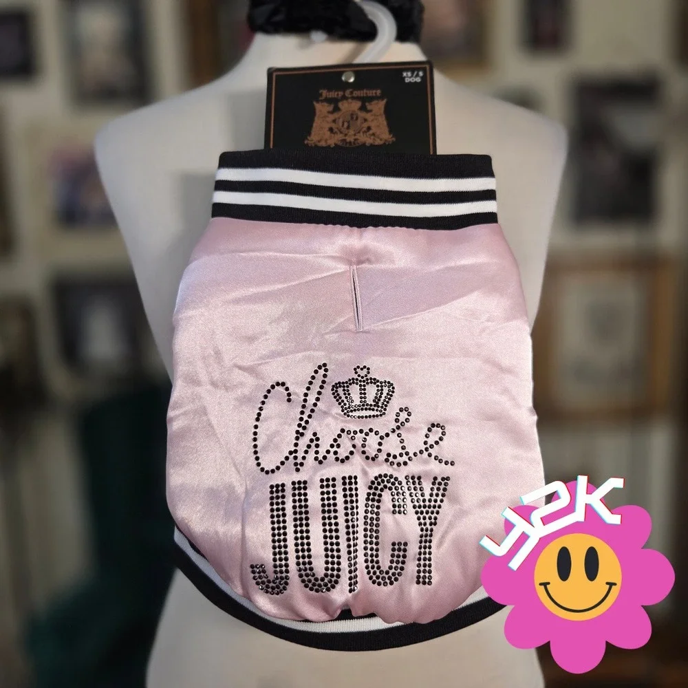 Juicy Couture Dog Jacket Pink Satin Bomber Vest Rhinestone XS S Pet Apparel New